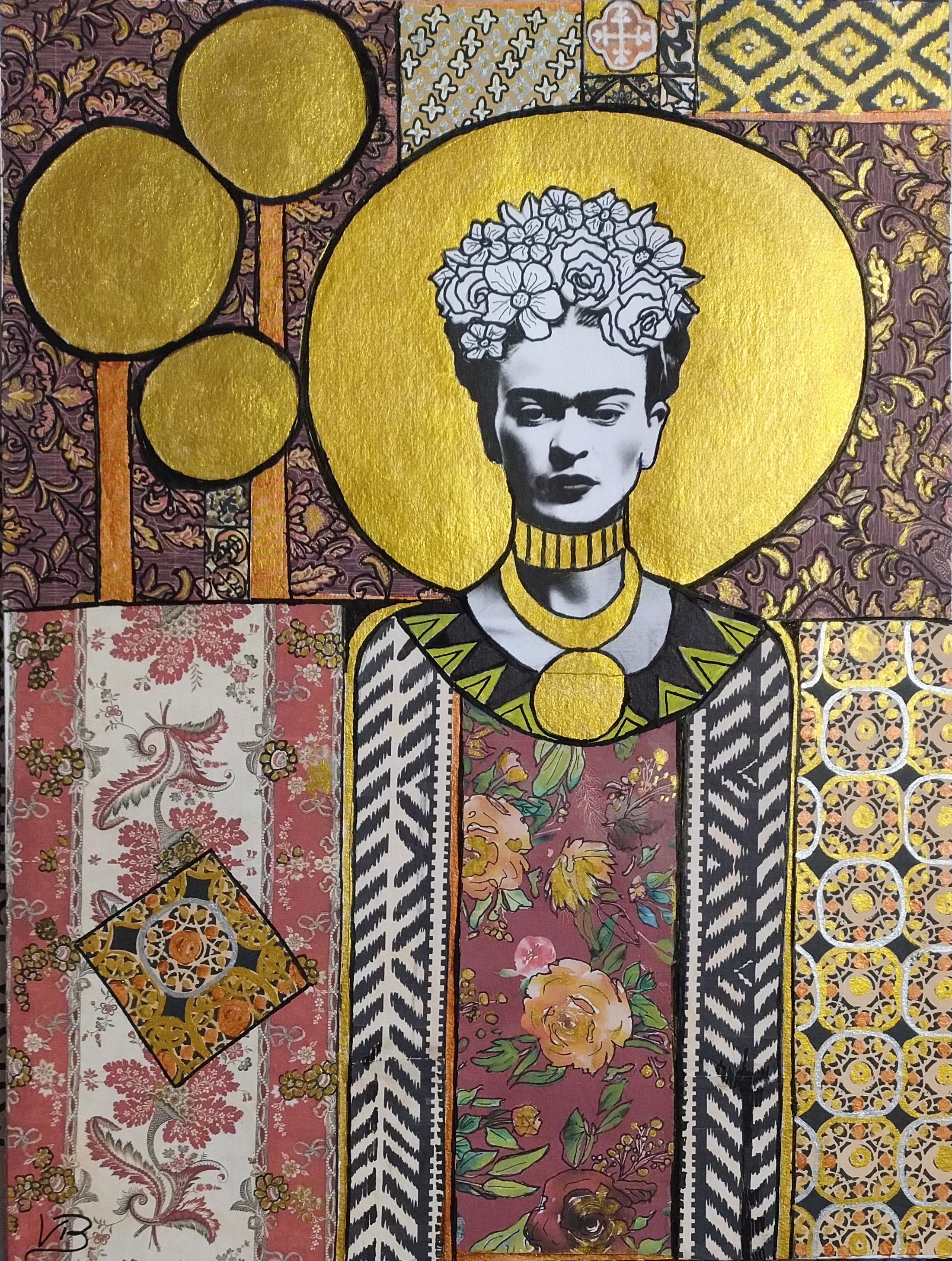 Portrait Frida Kahlo - Collage Höhe 30cm x Breite 24cm