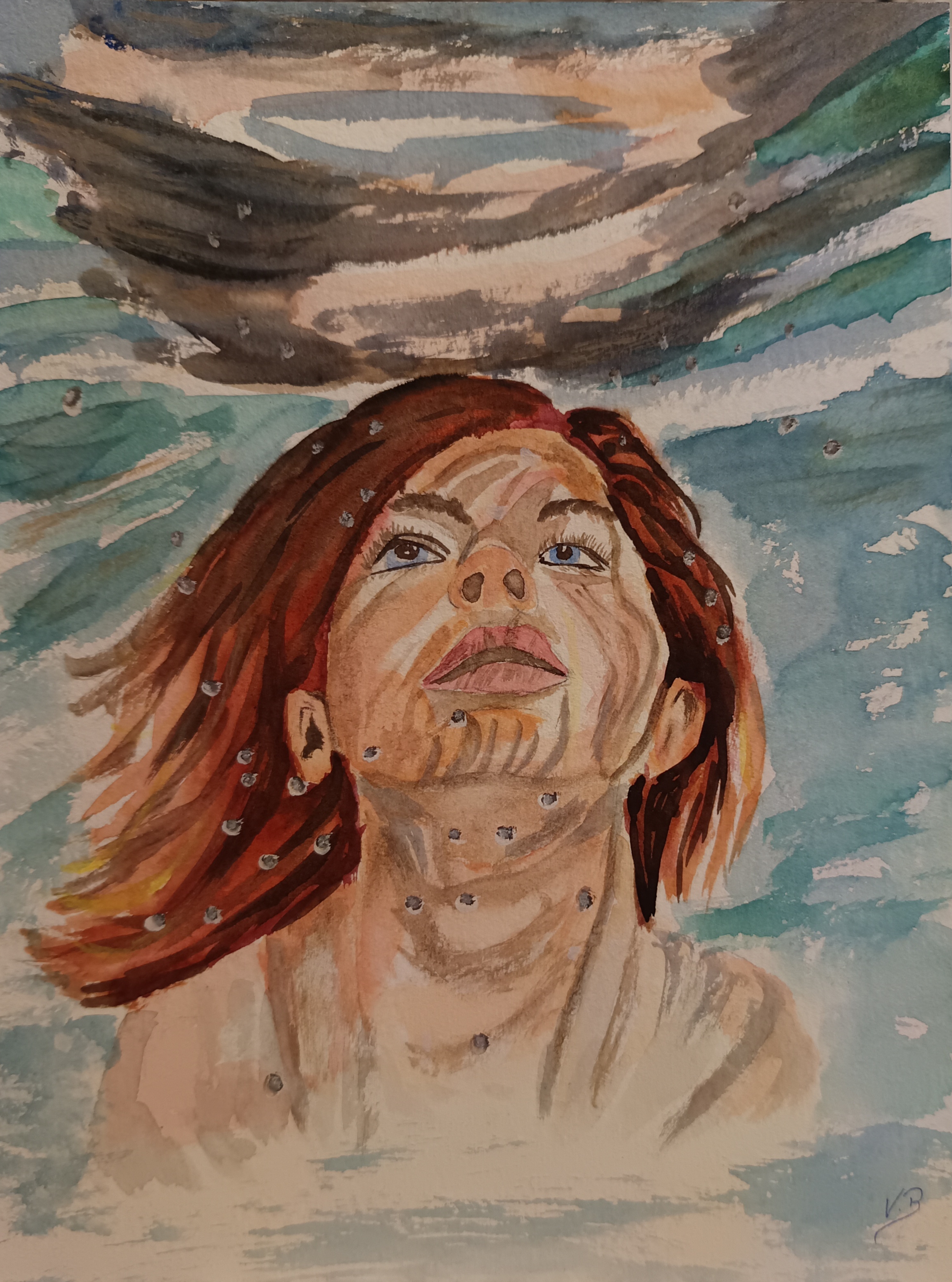 Portrait Aquarell - Unter Wasser -
Lichtspiegelungen im Wasser Höhe 30cm x Breite 24cm