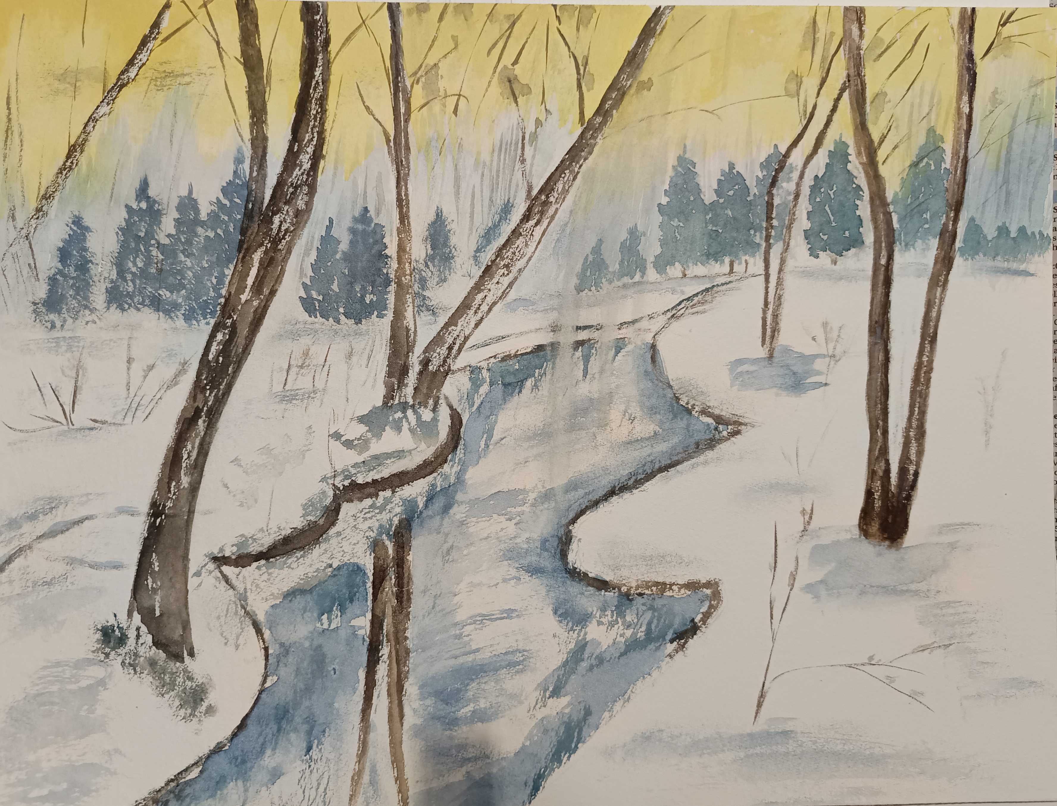 Aquarel Winterlandschaft H&ouml;he 30cm x Breite 40cm